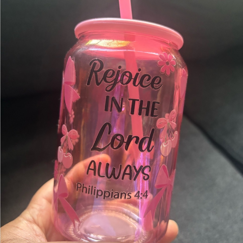 Pink Rejoice Tumbler with Straw